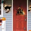 Halloween Pendant Spooky LED Pumpkin Bat Castle Shape Hanging Welcome Plaque for Home Festival Decoration