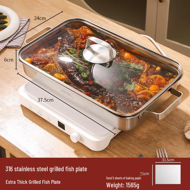 GOWKE 316 Stainless Steel Roasting Pan Includes 5 Roasting Papers