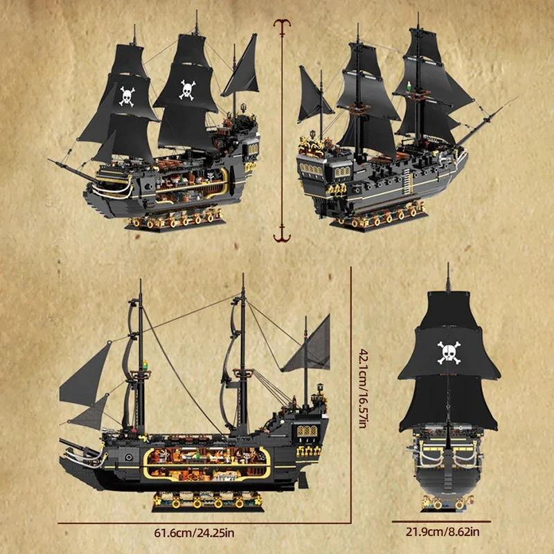 2900PCS Dark Phantom Pirate Ship Building Blocks Classic Ghost Ship Model Bricks Set With Light Mini Dolls Kids DIY Toys Gifts No Box