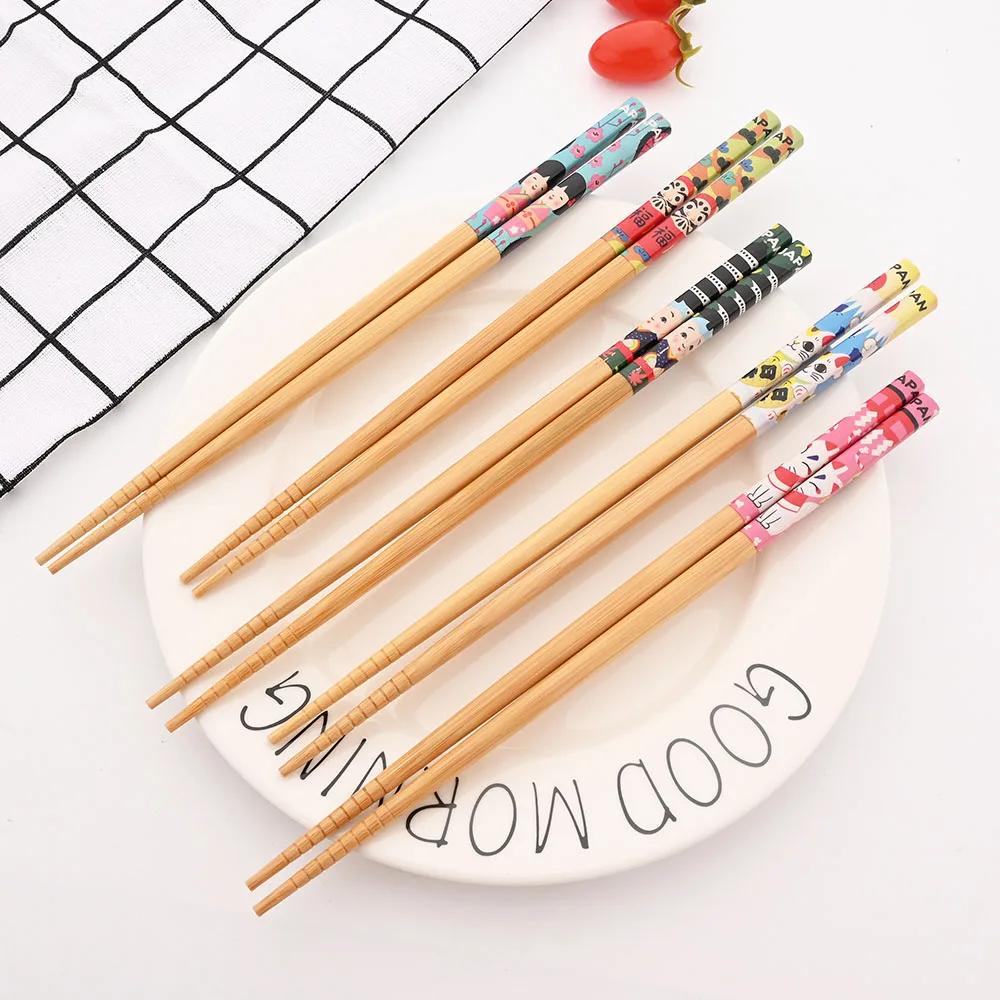 5 Pairs Natural Bamboo Chopsticks Reusable Traditional Handmade Chinese Classic Wooden Chopsticks Sushi Kitchen Tool Hot Pot