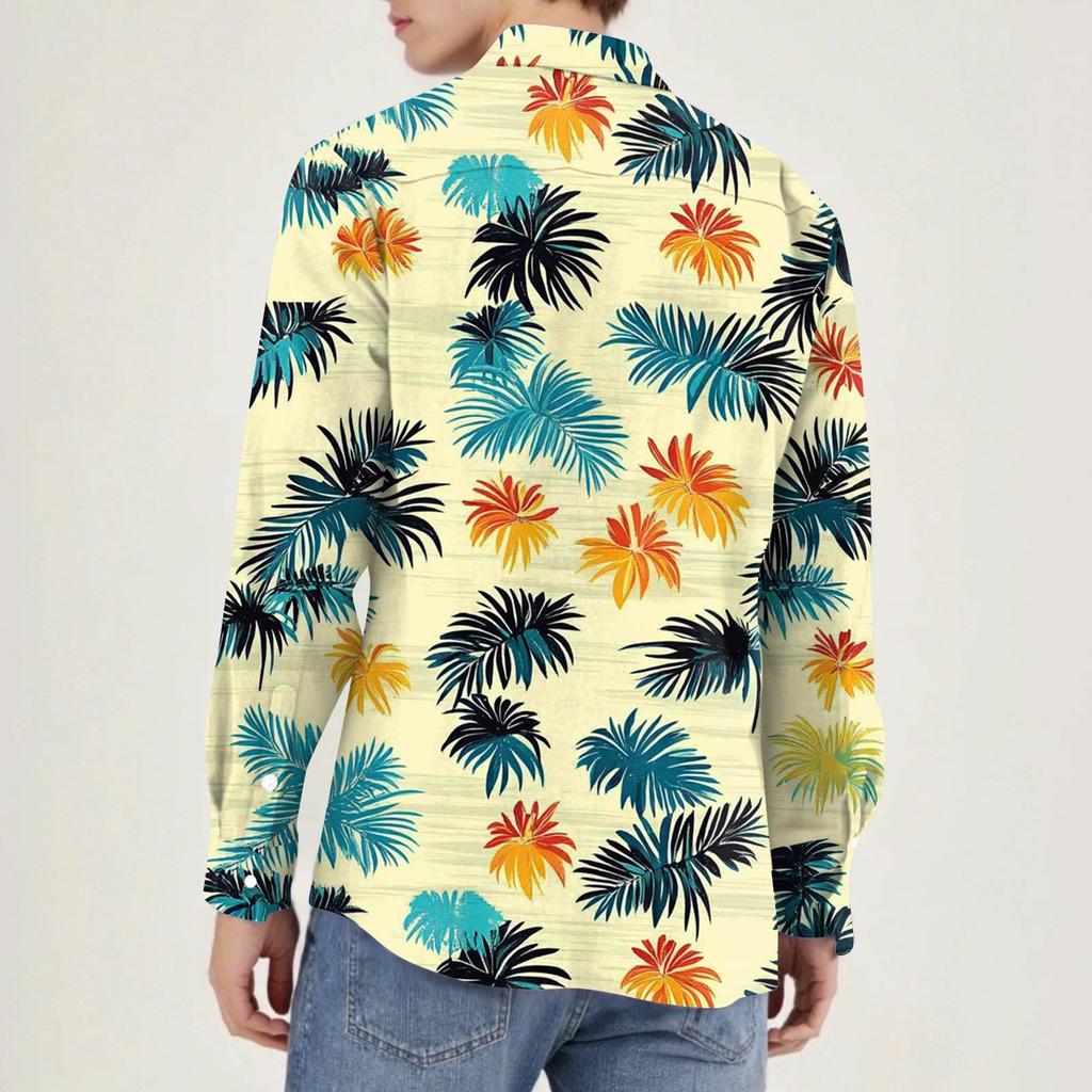 Mote Langermet Trykket Casual T-skjorte med Knapper Regular Fit Skjorte Topp for Menn