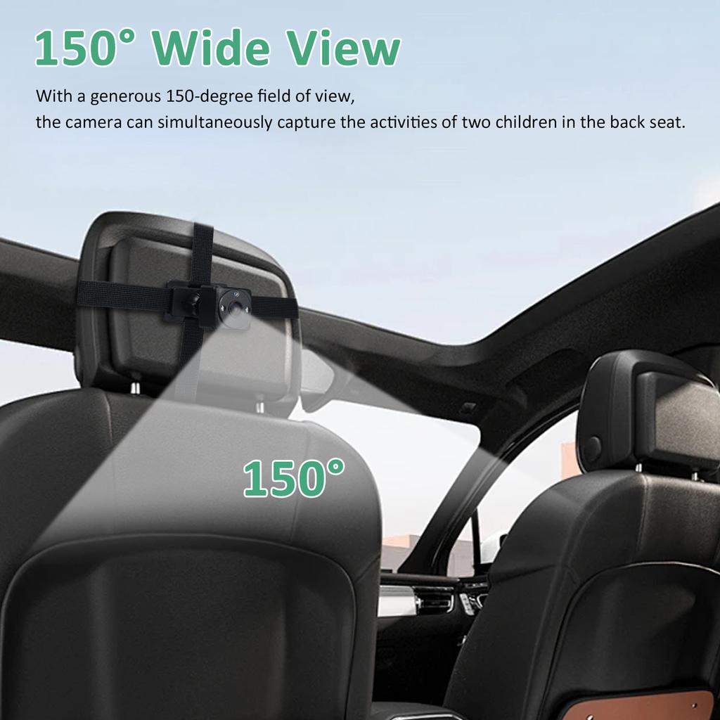 1080P Baby Car Camera, 4.3  Baby Monitor with Night Vision Function and 150 degrees  Wide View Angle, 360 degrees