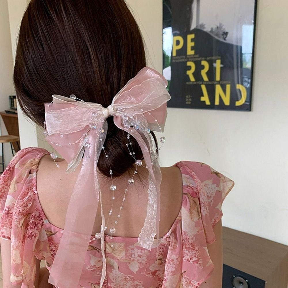 

Сетчатая заколка для волос, головной убор из ткани, сладкие заколки для волос с бантом для женщин бежевый