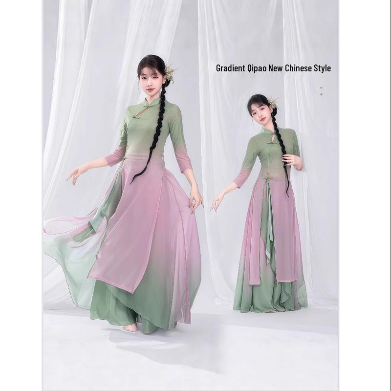 Women s Gradient Qipao Classical Dance Costume Set 4XL