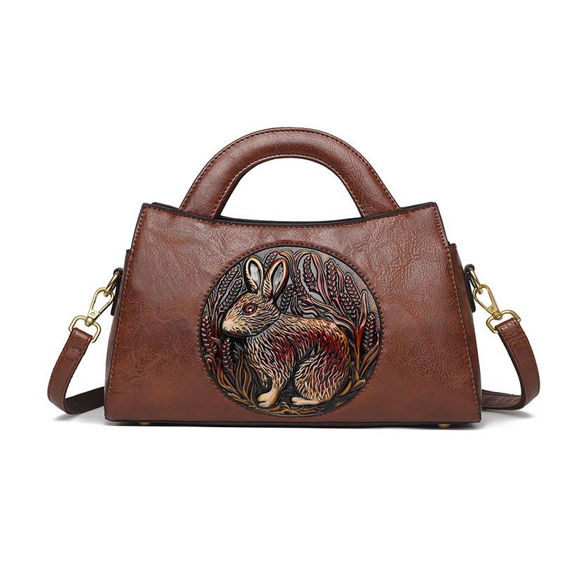 Bolso de Mano Vintage Chino Tallado a Mano de Textura Premium y Gran Capacidad - Bolso de Hombro Étnico en Relieve para Mujer