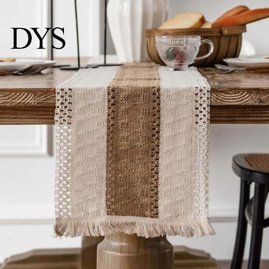 Waschbares Baumwoll-Leinen-Tischset Boho Tischläufer mit Quasten, Rustikaler Läufer, Gestreifter Vintage-Stil Wohnaccessoire Bauernhaus für Feiertagsparty Braut