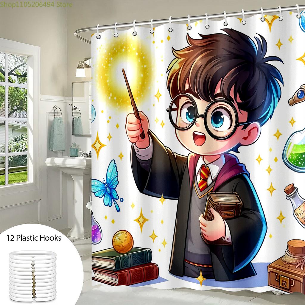 Shower Curtain Featuring a Cartoon of a Magic School Inspired by Warner Bros, Perfect As a Valentine'S Day Present for Enthusi