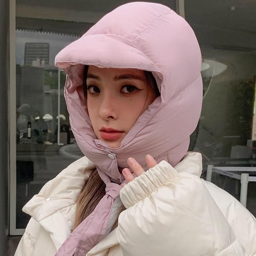 Thickened Ear Protection Hat Down Cotton Pullover Caps Fashion Warm Hats for Women