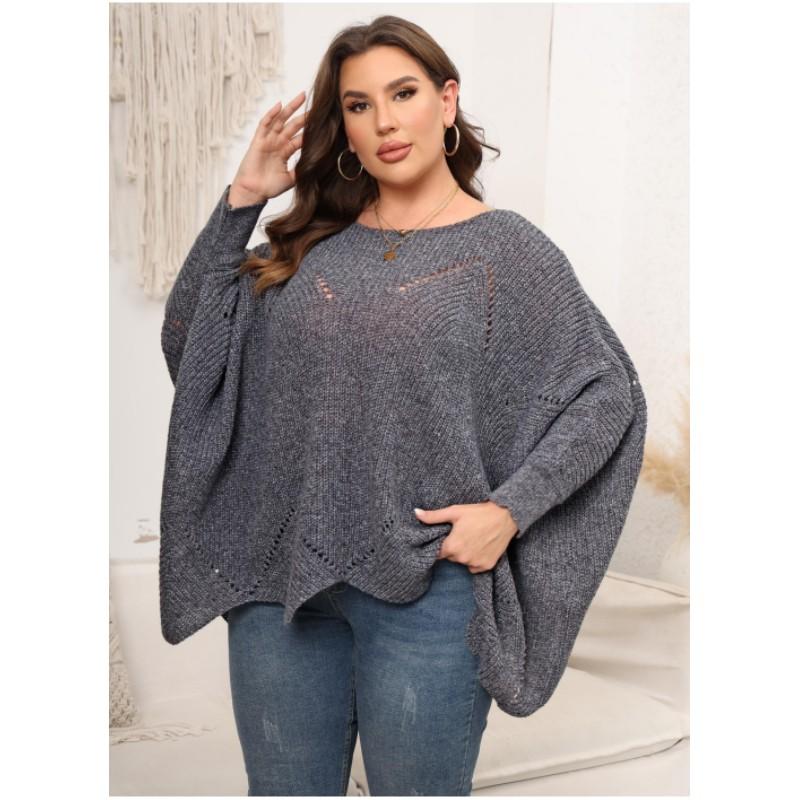 Damen Herbst und Winter Lockeres Cape-Oberteil Lazy Wind Ein-Wort-Kragen Pullover