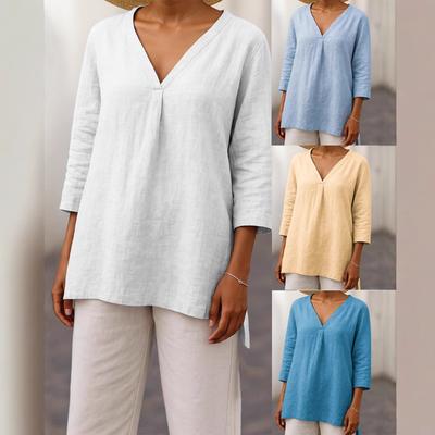 2025 Nuevo Top Camiseta Casual para Mujer con Cuello en V, Manga de 7/4, Holgado, Jersey de Punto, Color Sólido, Multicolor