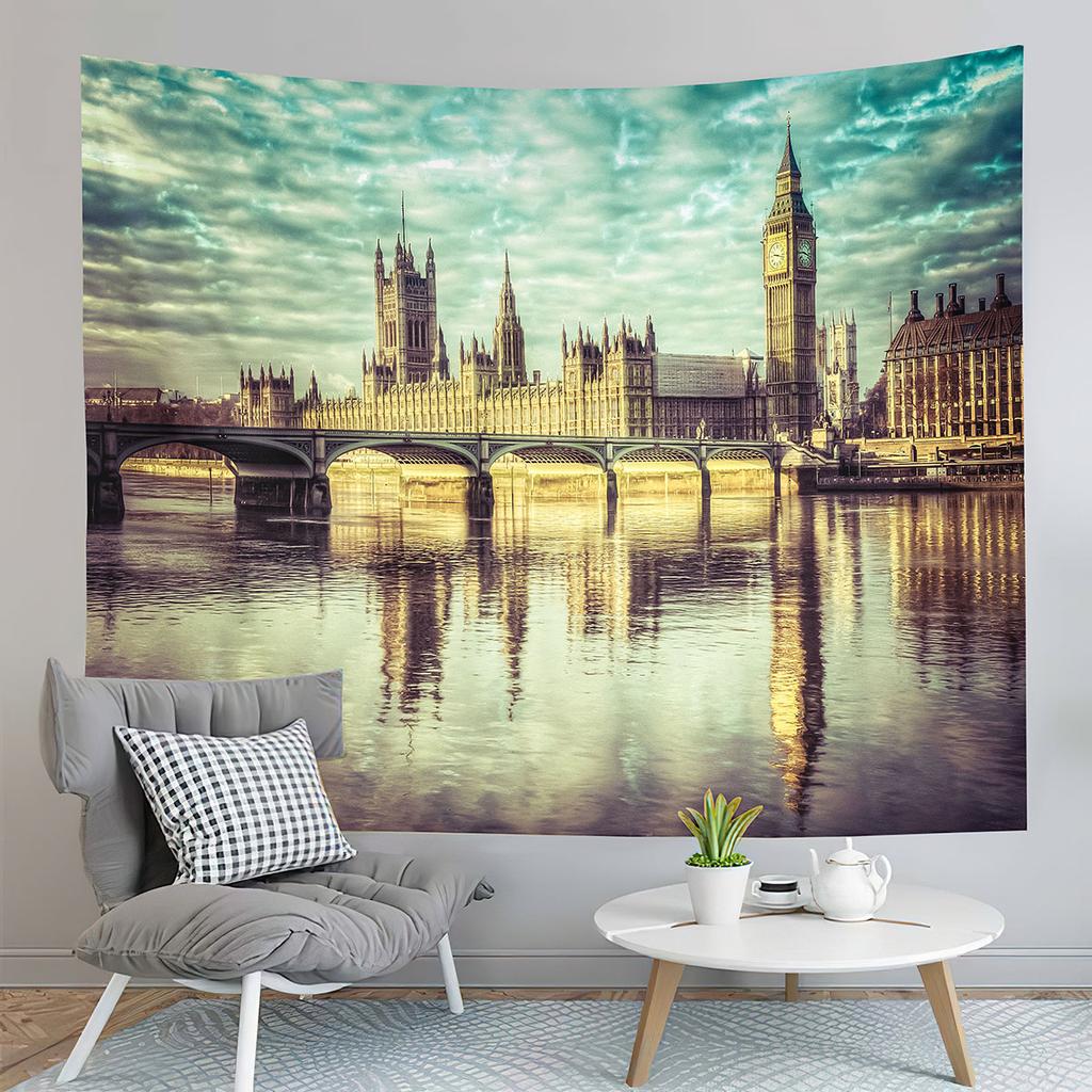 London Eye Tapestry Thames River Tapestry London Urban Scene Tapestry Wall Hanging Tapestries Art Home Living Room Bedroom Dorm