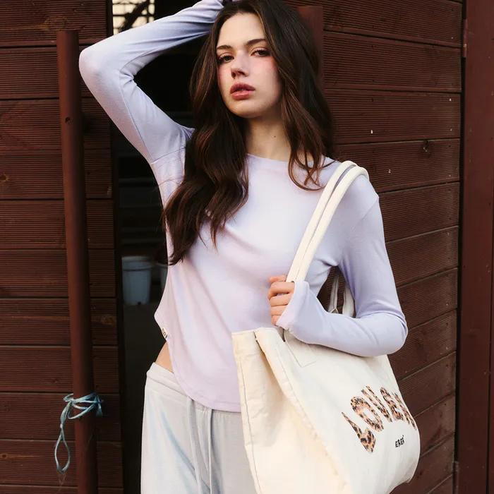 Leopard Print Canvas Bag Cream
