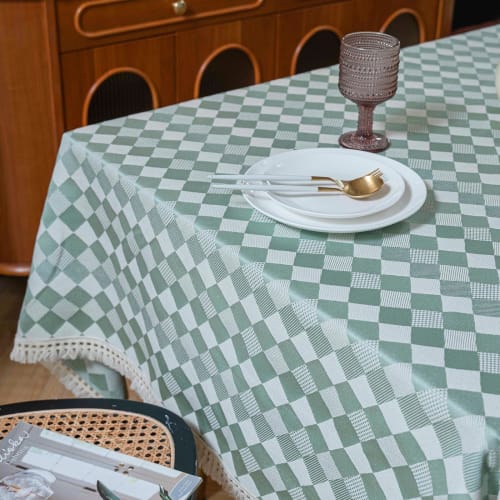 

LOHOMEVE Tablecloth, Stylish, Glossy Polyester, Thick, Slip-Resistant, Heat-Resistant, Checkered Pattern, Soundproof, Wrinkle-Resistant (Suika, 140 x