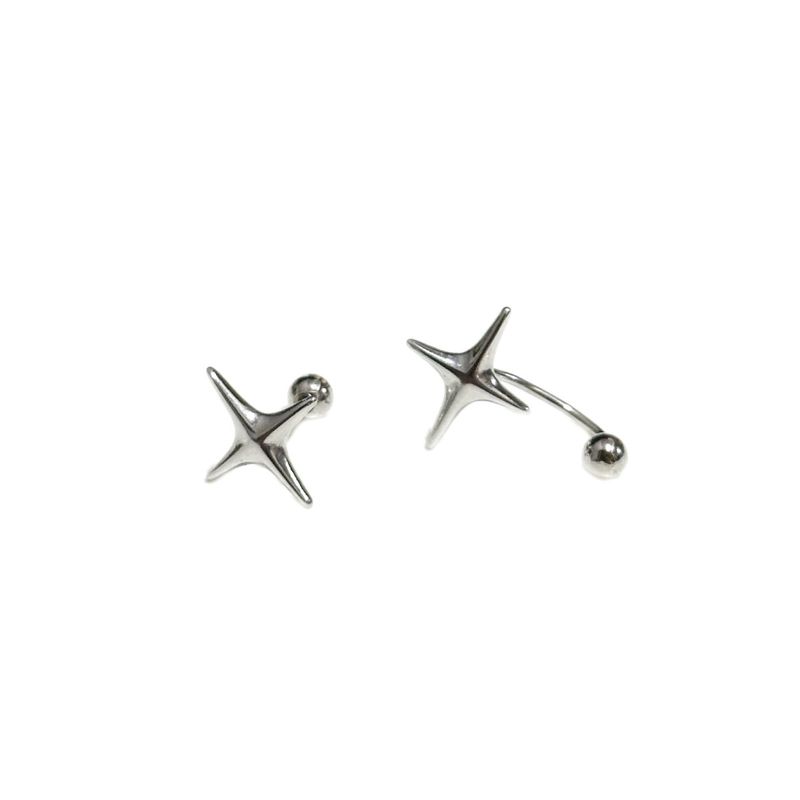 Komeiku Cross Eight-Pointed Stars Niche Style Fashion Ins Medium Cold Wind Fancy Double Ear Piercings Men's and Women's Ear Studs