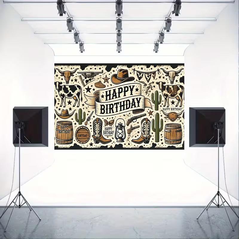 2D Cowboy Birthday Photography Background Cloth Western Wild West Themed Party Backdrop