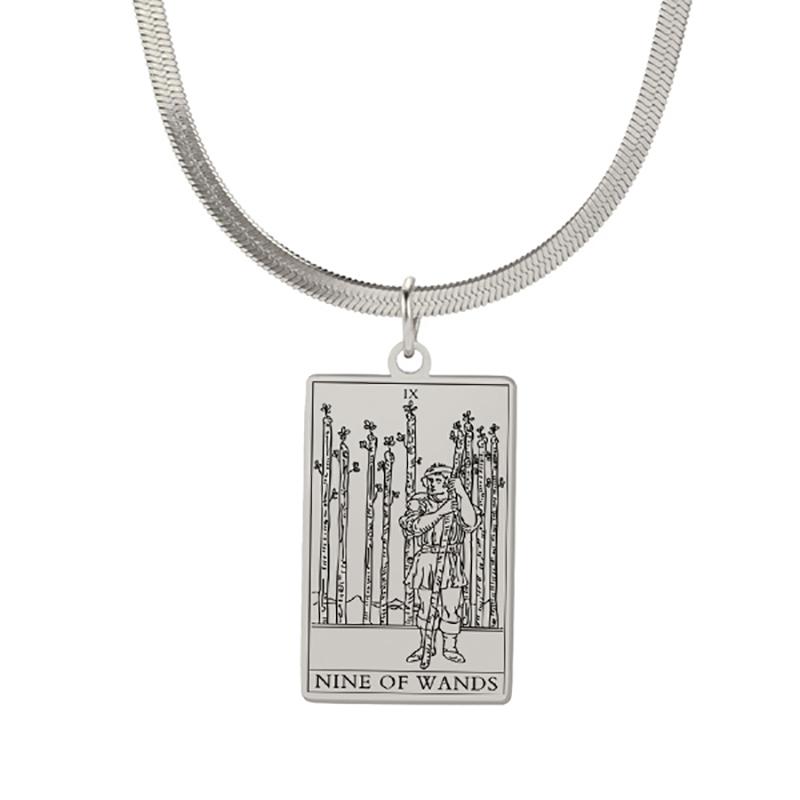 LIKGREAT Astrology Amulet Stainless Steel Snake Chain Wands Tarot Necklace Vintage Wands Minor Arcana Tarot Cards Jewelry