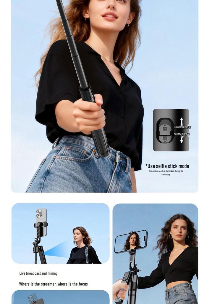 FO1 Selfie Stick & Face Tracking Tripod: 1.9M Universal Mobile Phone Gimbal for Live Streaming & Travel