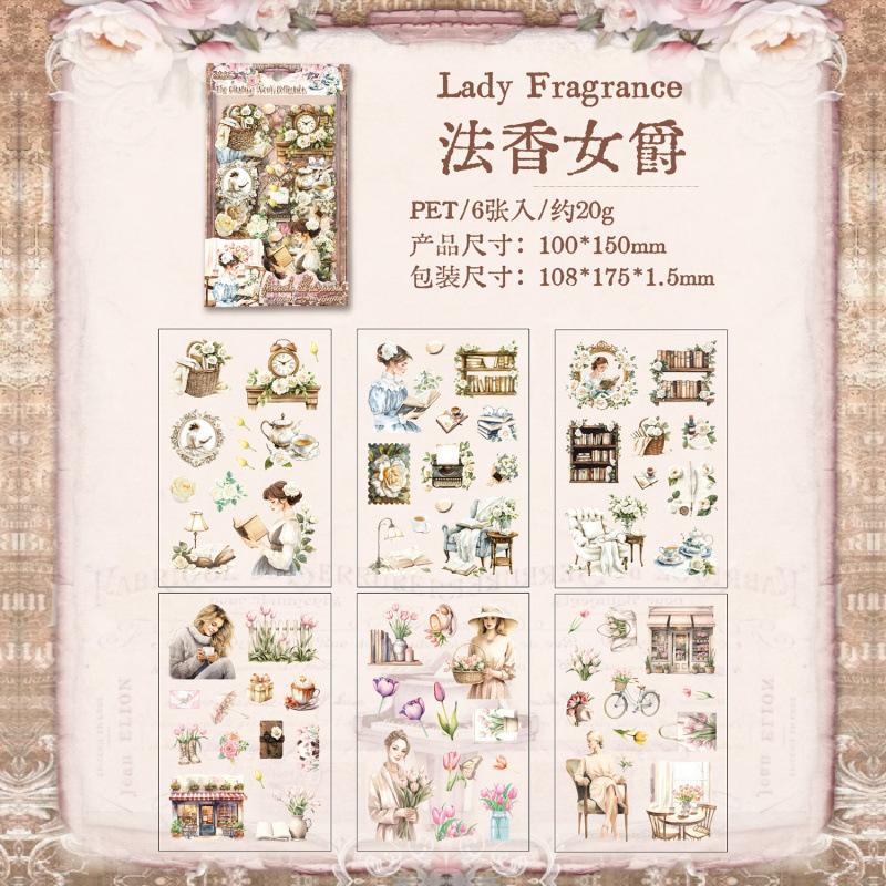 1pack/6pcs PET Retro Label Sticker Pack, Elegant Label Motifs Ideal for Decorating Journals, Diaries Gift Boxes to Enhance