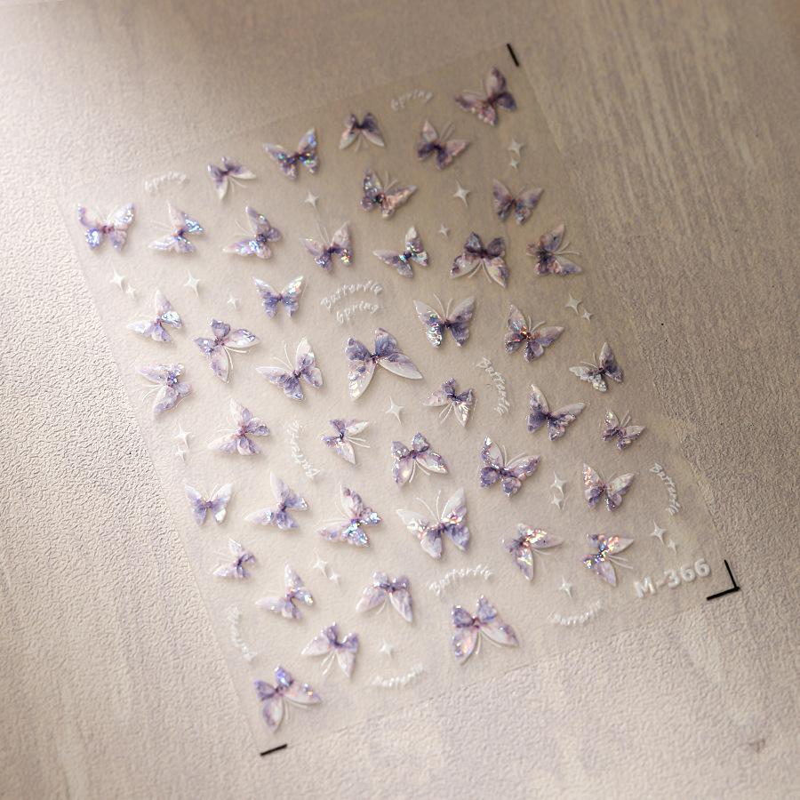 1Pcs 5D Embossed Aurora Butterfly Nail Art Stickers Self Adhesive Decals For Nails Decoration DIY 3D Acrylic Nail Supplies Parts