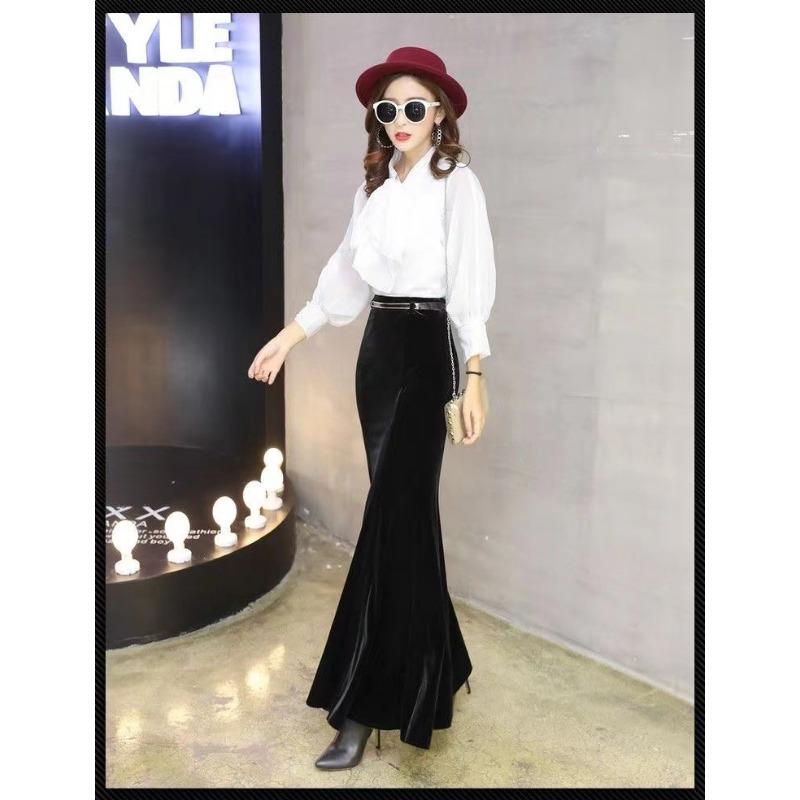 Women S High Waist Midi Fishtail Skirt Plus Size Velvet Long Skirt