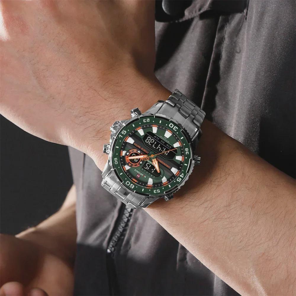 Fashion Golden Men Watch Multi-functional Quartz Wrist Watches Quartz Analog + LED Digital Movement Waterproof Steel Strap