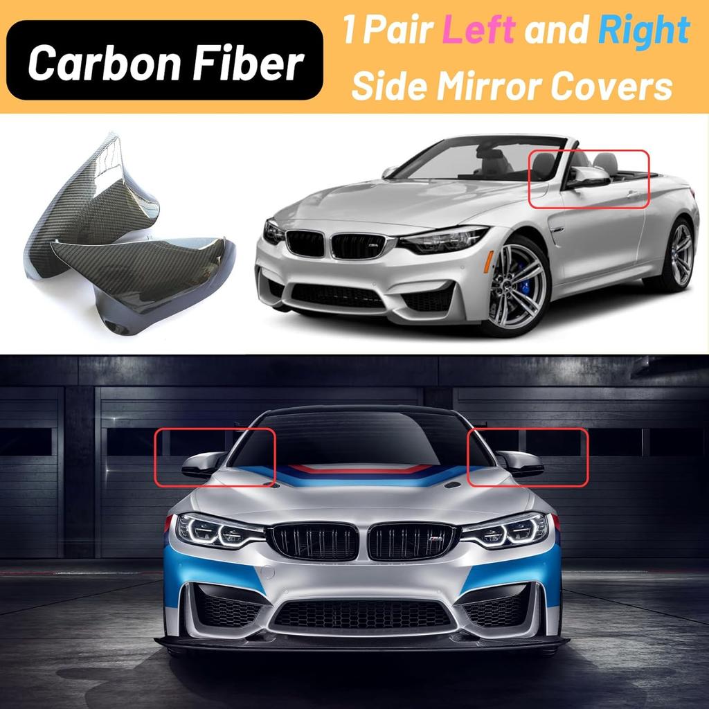 M Sport Side Carbon Fiber Mirror Cover Caps Replacement for 2014-2019 BMW M4/F82 F83 M3/F80 M2/F87 Accessories Exterior Trim Body Parts Tuning, 1Pair