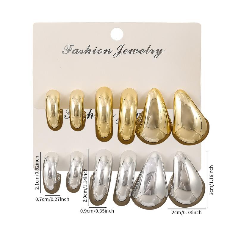 3 Pairs Fashion Glossy Waterdrop Earring Set Chunky Elegant Teardrop Studs for Christmas Gift for Girls