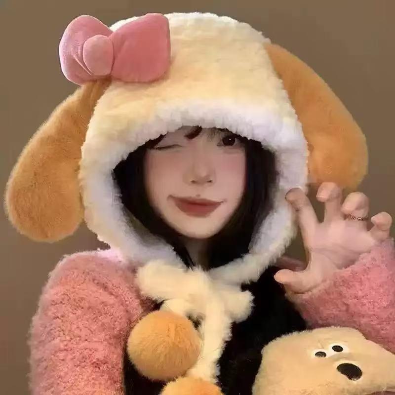 Women's Winter Fox Ears Plush Hat and Scarf Set - Thick, Warm Ear Protection for Cycling