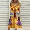 Women's Casual Round Neck Dress with Halloween Print and Pockets