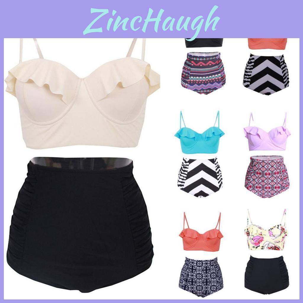 Women Personality Fashion Ruffles Plaid Floral Zebra Bikini Set Swimsuit For Trendsetters