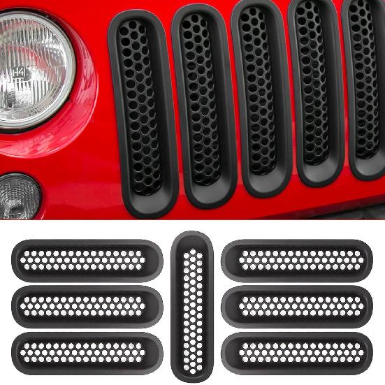 RT-TCZ Upgrade Version Clip-On Grille Front Mesh Grille Erts Compatible With Jeep Wrangler JK JKU 2007-2015 (Matte Black)