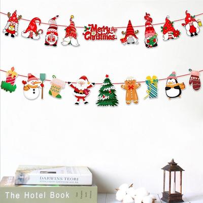 Paper Christmas Flag Christmas Theme Background Wall Xmas Hanging Ornament Santa Claus DIY Hanging Bunting Shopping Mall Decor