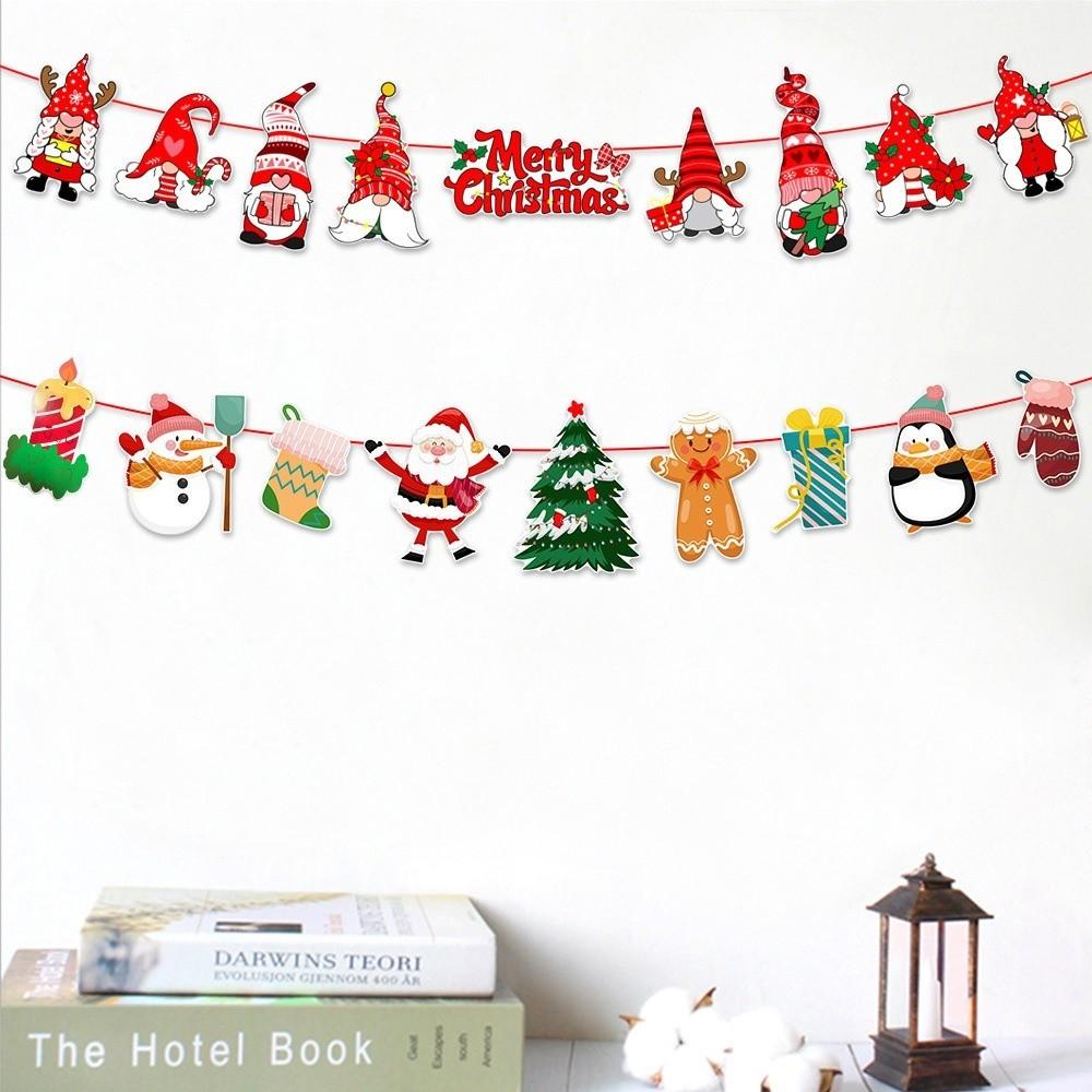 Paper Christmas Flag Christmas Theme Background Wall Xmas Hanging Ornament DIY Santa Claus Hanging Bunting Shopping Mall Decor