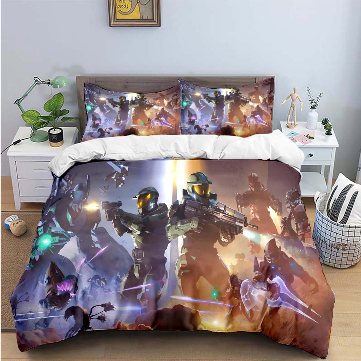 

Game H-Halo 2 Xbox Mechwarrior Print Bedding Sets Bed Supplies Set Duvet Cover Bed Comforter Set Bedding Set Luxury Gift US King(264*228cm)3pcs