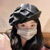 Pu Trendy Leather Beret For Women Vintage Style Sun Protection Cap Painter