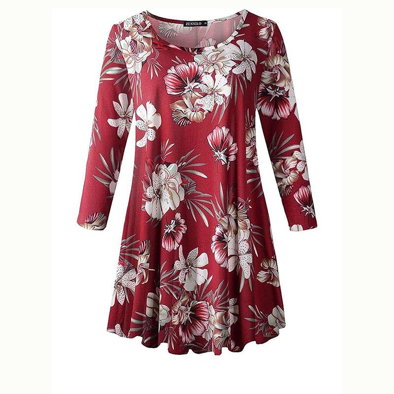 Модный длинный рукав О-образный вырез градиентный цвет цветочный принт женский пуловер футболка блузка топ S 1469₽