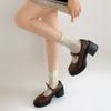 Retro brown small man thick heel heightened small leather shoes women's 2025 new summer skirt Mary Jane single shoes
