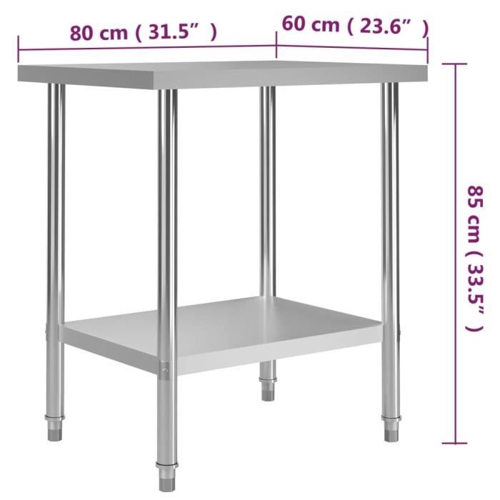 VidaXL Table de travail de cuisine 80x60x85 cm Acier inoxydable 51186