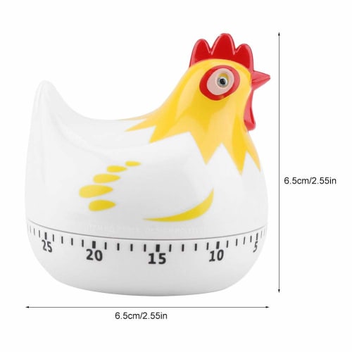 55-Minute Analog Kitchen Timer with Countdown Function, Cute Chicken Design, Battery-Free, Cooking Timer for Baking, Loud Alarm, Clockwise Rotation (W
