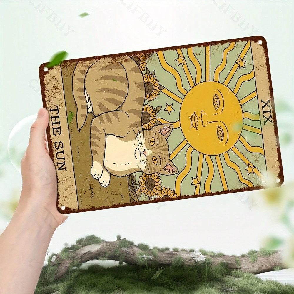 1pc Sun Tarot Metal Sign 8x12 Inch UV Print Aluminum Wall Art Home Office Bar Cafe Decor Indoor Outdoor Hanging Plaque