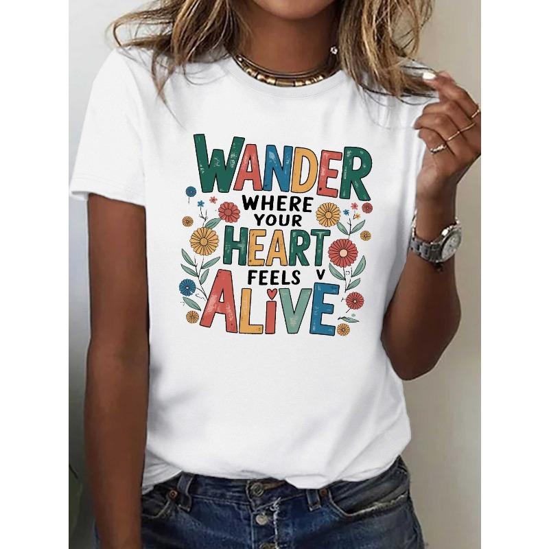 

Women s Russian Floral Cyrillic Script Print T-Shirt Black Casual Round Neck Short Sleeve All-Season Top S белый