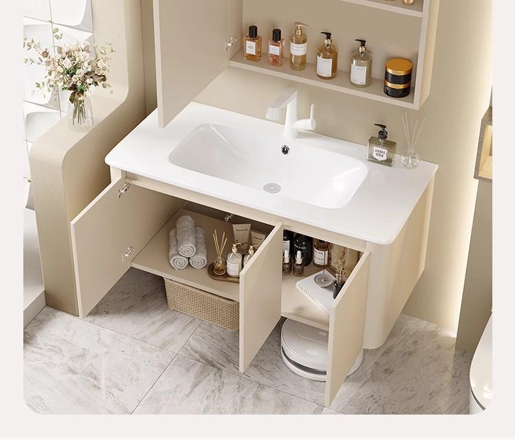 Rounded Corner Bathroom Vanity with Integrated Basin and Aluminum Cabinet
