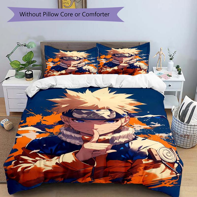 3pcs Naruto Themed Printed Bedding Set, Soft and Comfortable Quilt Cover for Bedroom, Guest Room (1 Duvet Cover + 2 Pillowcases, Pillow Core