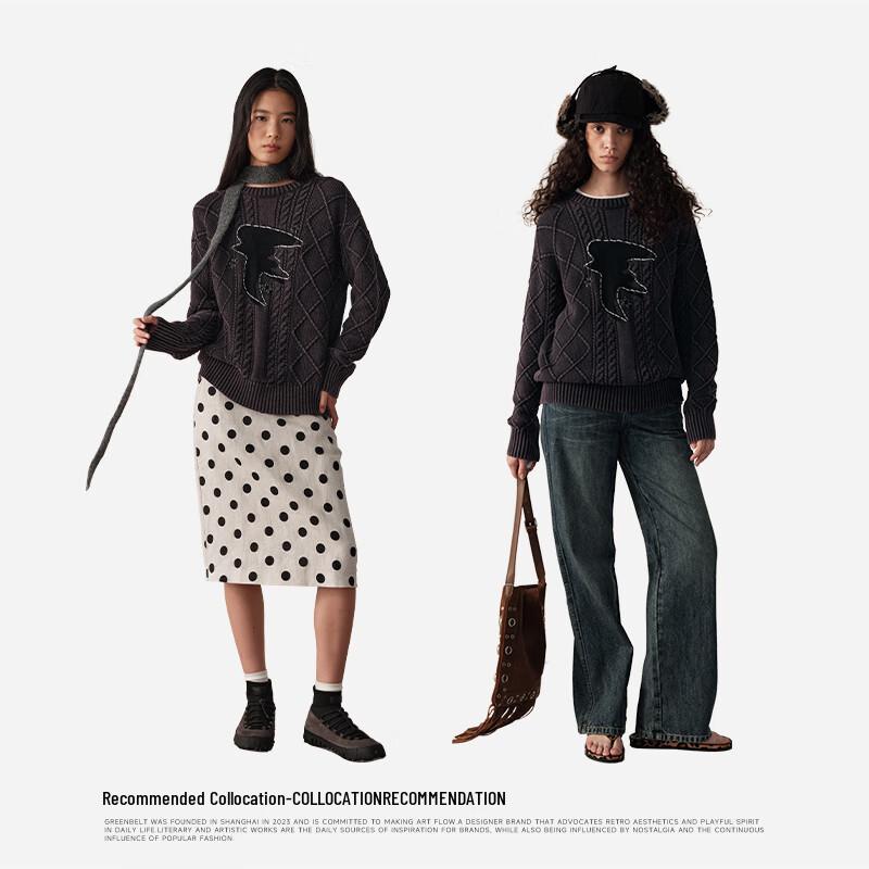 GREEN BELT Winter 2025 Cable Knit Cotton Pullover Sweater