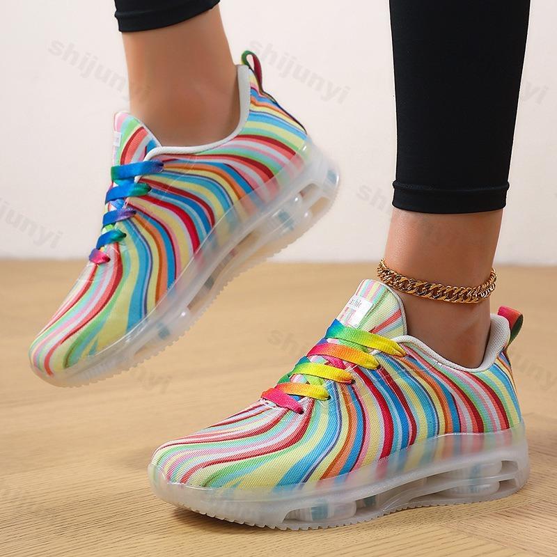 Fashion 2025 Autumn Fashion Lace Up Women's Colored Low Top Casual Single Shoes Comfortable Versatile Mesh Breathable Non Slip Sneakers