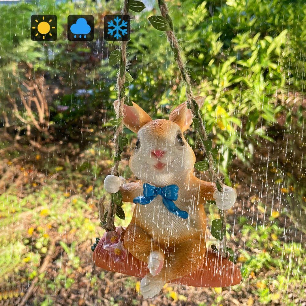 Cute Swing Rabbit Ornament Cartoon Miniatures Figurine Garden Decor Animal Sculpture  Home