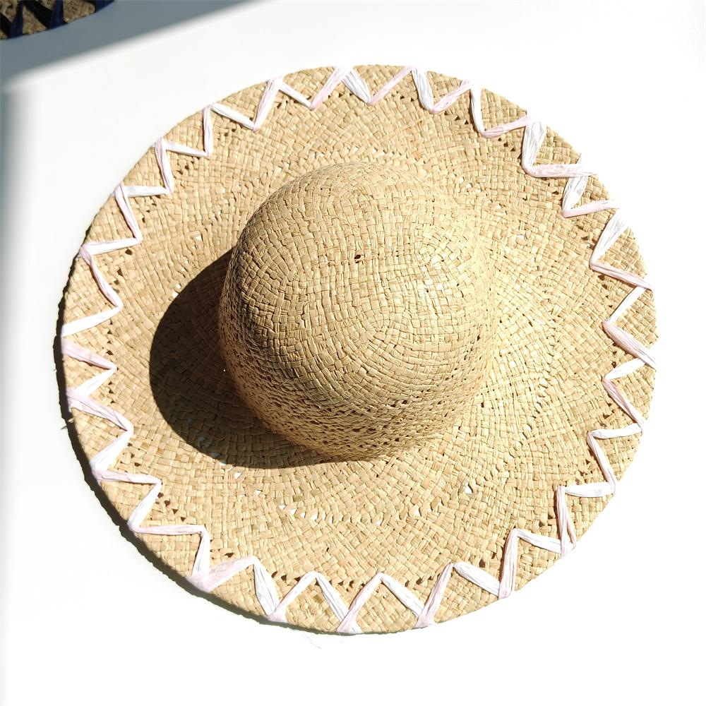 Handmade Natural Raffia Big Brim Straw Hat Breathable Sunscreen Panama Style for Beach Holiday Women's Dame Top Sun Hat