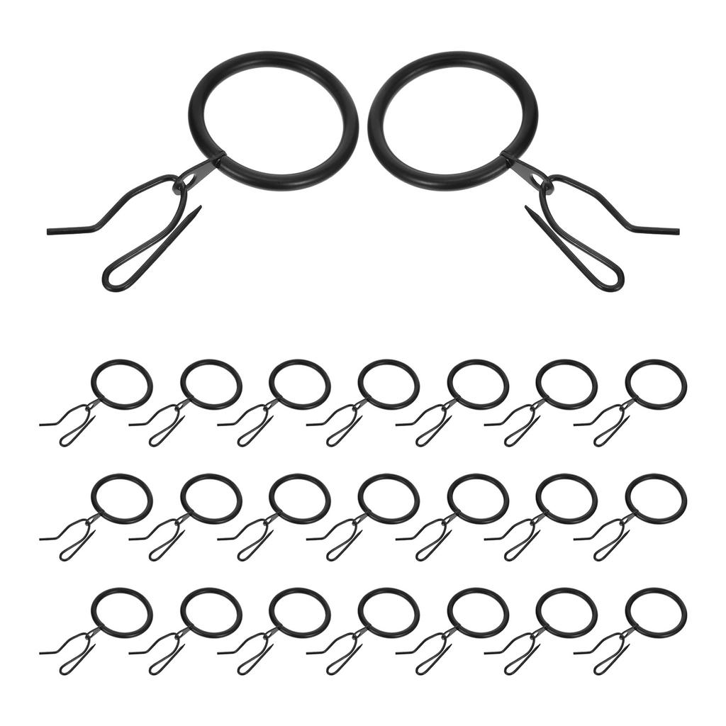 24 Sets Gardinenringe Vorhangösen Robuste Haken 32mm Innendurchmesser Fenster Dusche Badezimmertür Vorhänge Schwarz