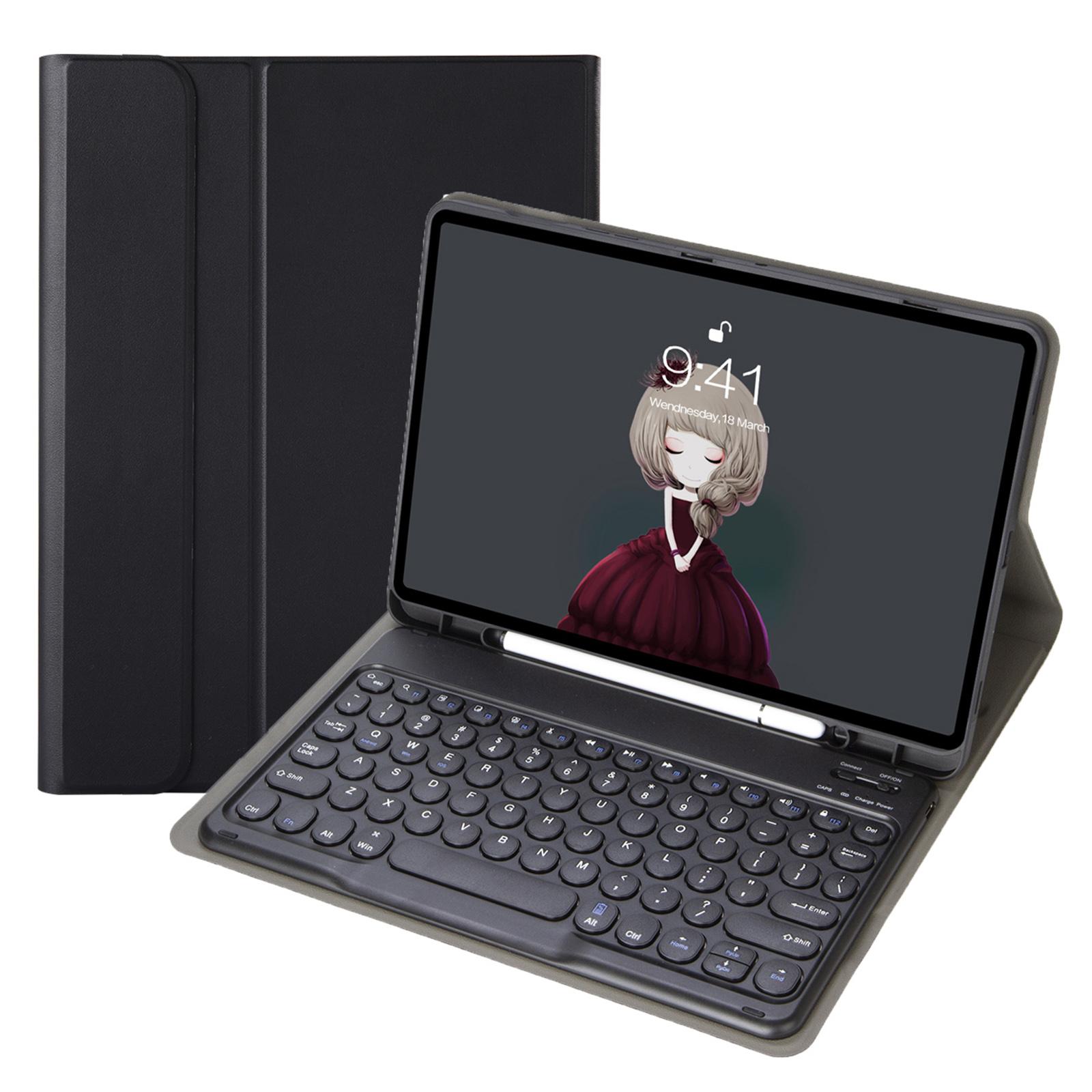 

Y09B For Samsung Galaxy Tab A9+ X210 X215 X216 Stand Leather Cover+Round Cap Bluetooth-compatible Keyboard Pen Slot Black