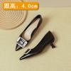 Black Temperament Pointed High Heels Women's Thin Heels 2025 New Spring and Autumn Women's Shoes Rhinestone Square Buckle French Light Mouth Single S